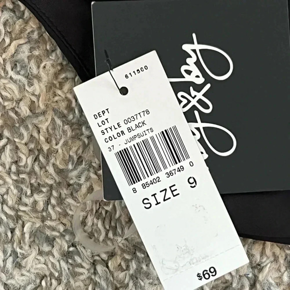 BY&BY BLACK JUMPSUIT SPLIT OPEN LEG SPAGHETTI STRAP SUMMER WIDE LEG NWT SIZE 9 - Picture 11 of 16